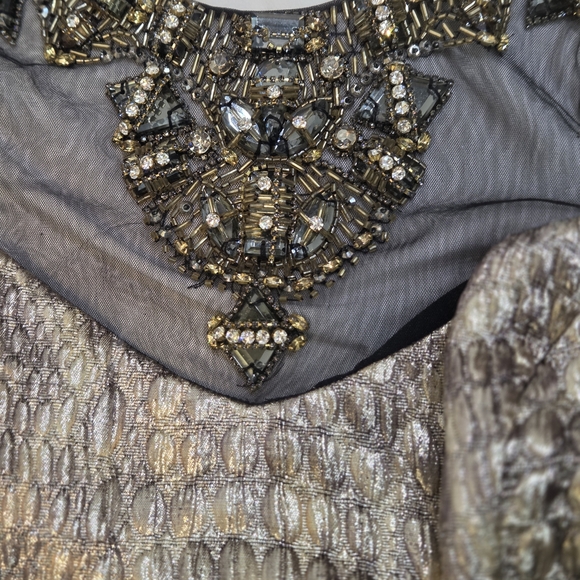 Badgley Mischka Gold Metallic Beaded Evening Gown Prom Dress 6 MSRP $1850 NWT - Picture 3 of 12